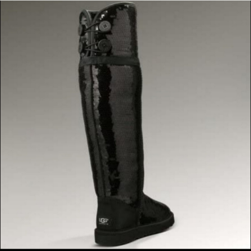 Ugg Sequin Over the Knee Boots Black Bailey Button Boots Designer Winter…